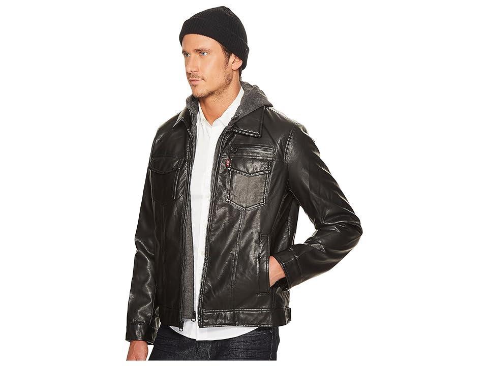 Men's Levi's® Faux Leather Hooded Trucker Jacket, Size: Small, Black Product Image