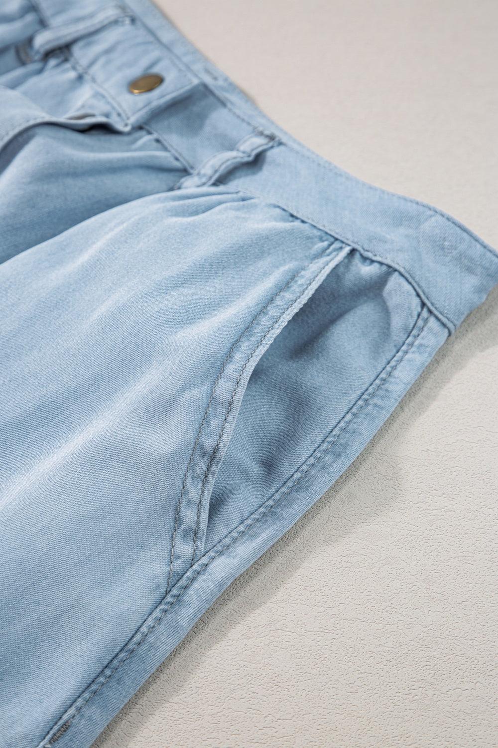 Snap Down High Waist Denim Skirt Product Image