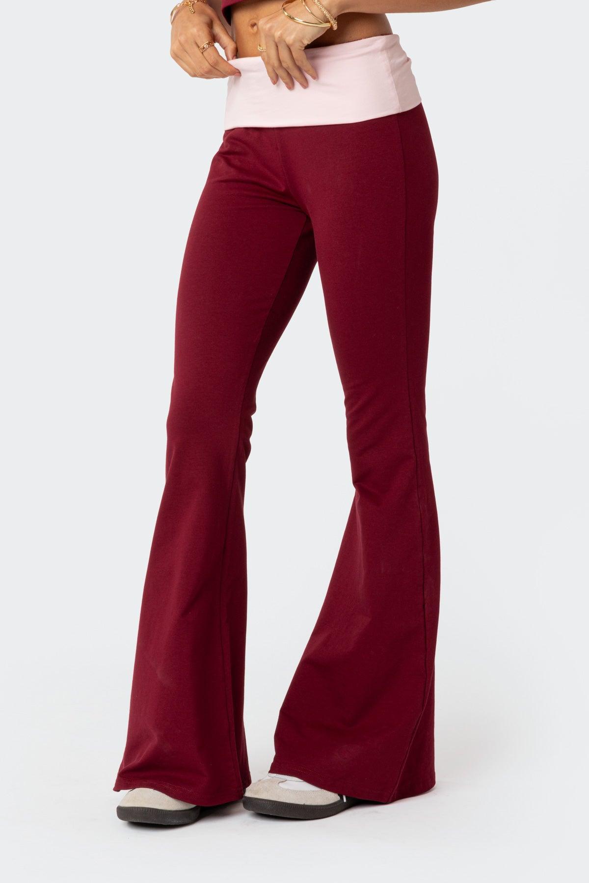 Contrast Fold Over Flared Leggings Product Image