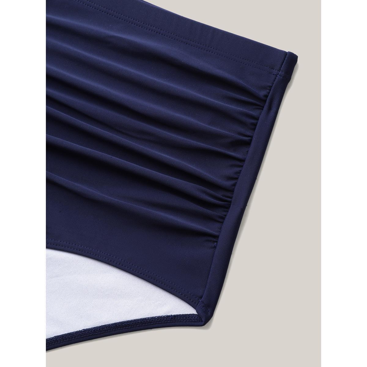 Plus Size Color Block Glide-Lock Zipper Swim Dress Women's Swimwear Indigo Beach Bodycon Round Neck High stretch Curve Swim Dresses BloomChic 22-24/3X Product Image
