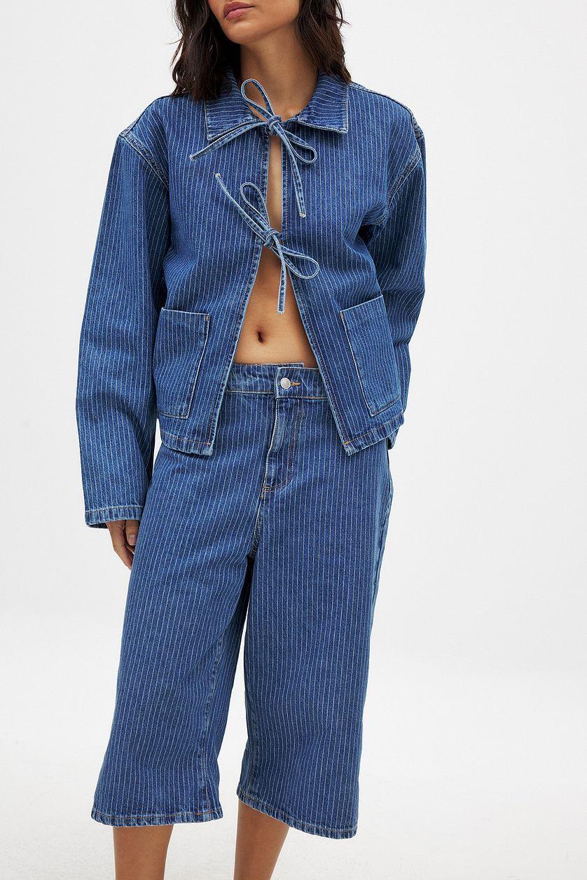 Pinstriped Denim Shorts Product Image
