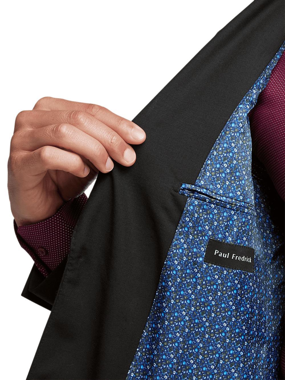 Wool Stretch Bengaline Single Breasted Peak Lapel Suit - Black Product Image