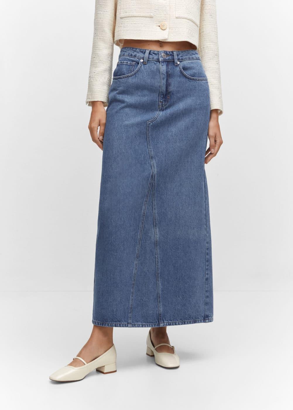 Mango raw hem detail denim maxi skirt Product Image