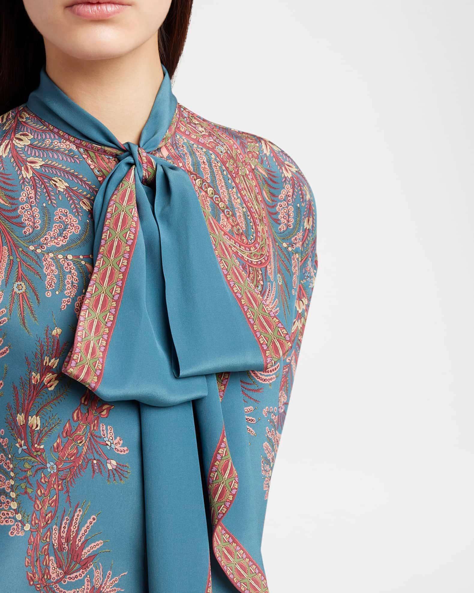 Floral Paisley Silk Bow Blouse Product Image