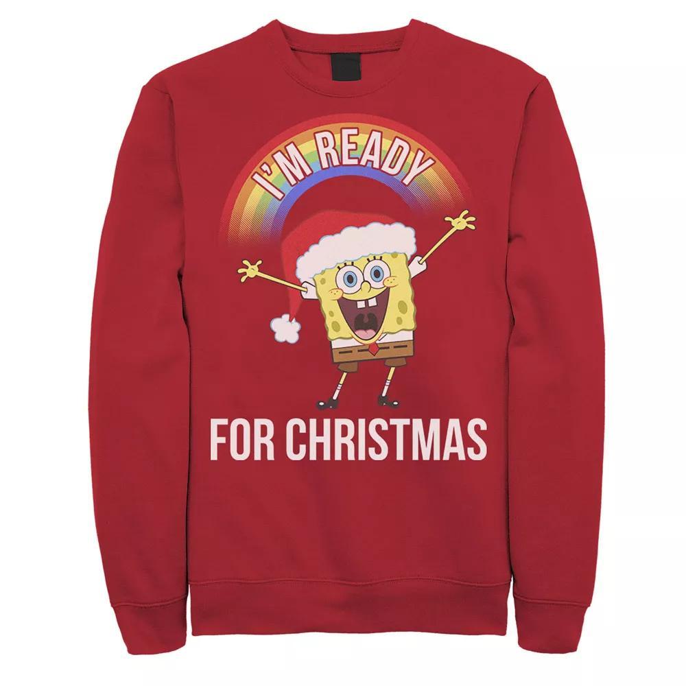 Mens Nickelodeon SpongeBob SquarePants Im Ready For Christmas Rainbow Graphic Fleece Pullover Product Image