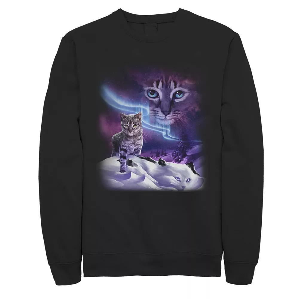 Men's Cold Winter Night Cat In The Snow Portrait Fleece, Size: XL, Black Product Image