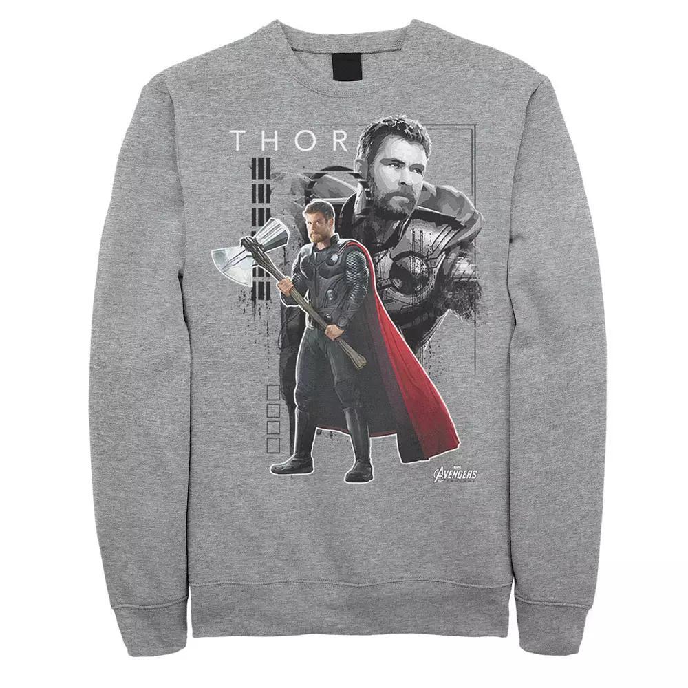 Men's Marvel Thor Collage Portrait Poster Graphic Fleece Pullover, Size: XL, Athletic Grey Product Image