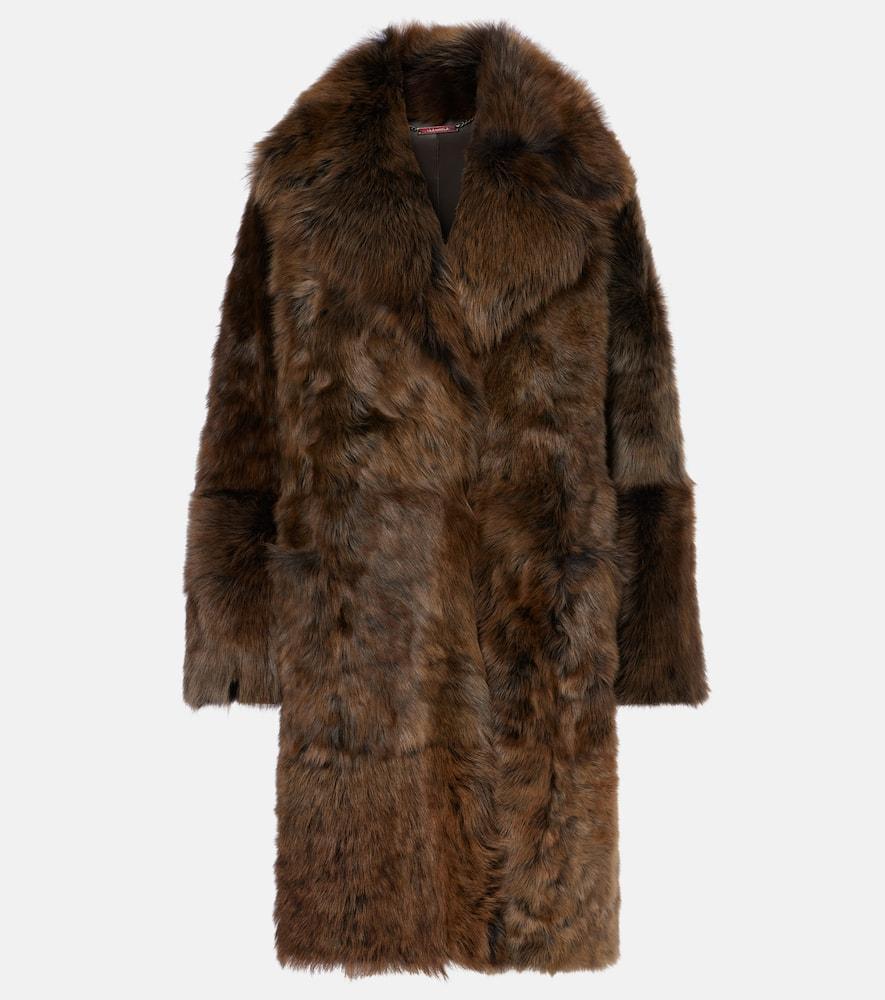 NOUR HAMMOUR Evita Shearling Wrap Coat In Brown Product Image