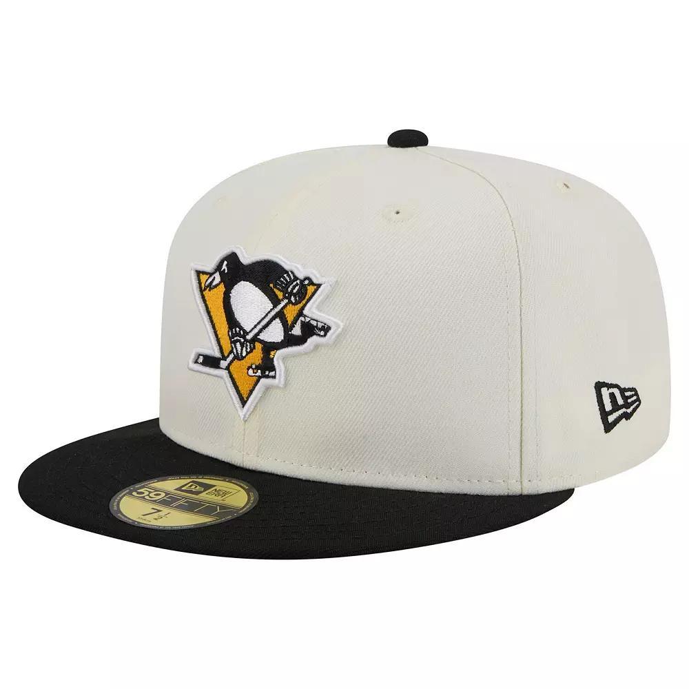 Men's New Era  White Pittsburgh Penguins Chrome Two-Toned 59FIFTY Fitted Hat, Size: 7 3/8, Beige Product Image