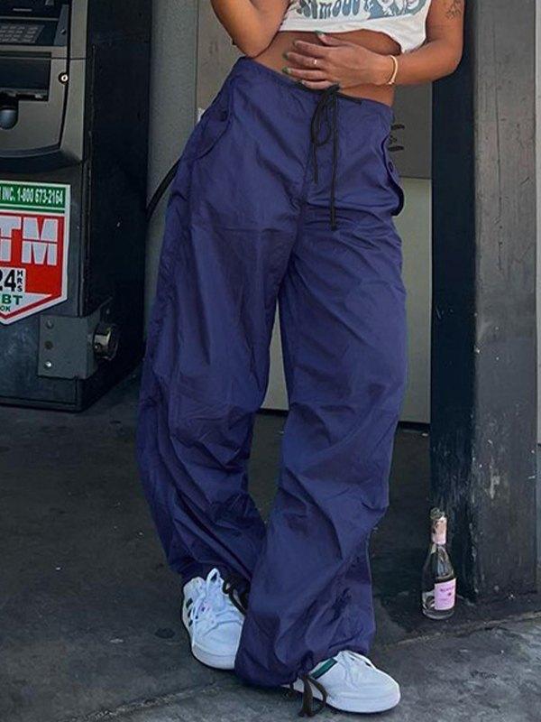Tie Strap Baggy Parachute Cargo Pants Product Image