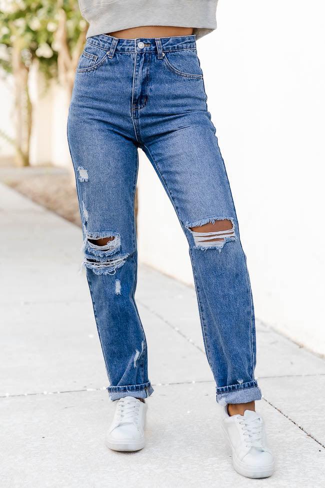 Keeley Dark Wash Distressed Straight Leg Jeans FINAL SALE Product Image