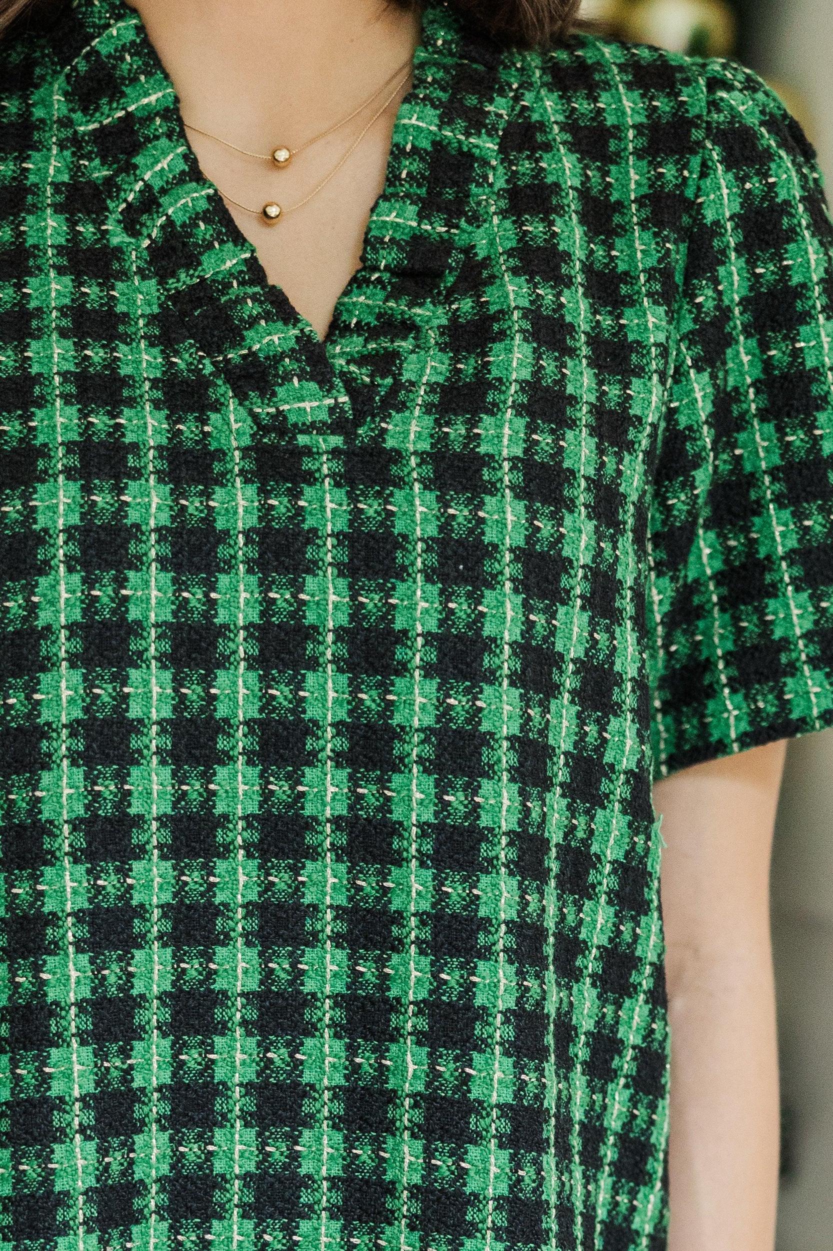 Get What You Need Green & Black Tweed Dress Female Product Image