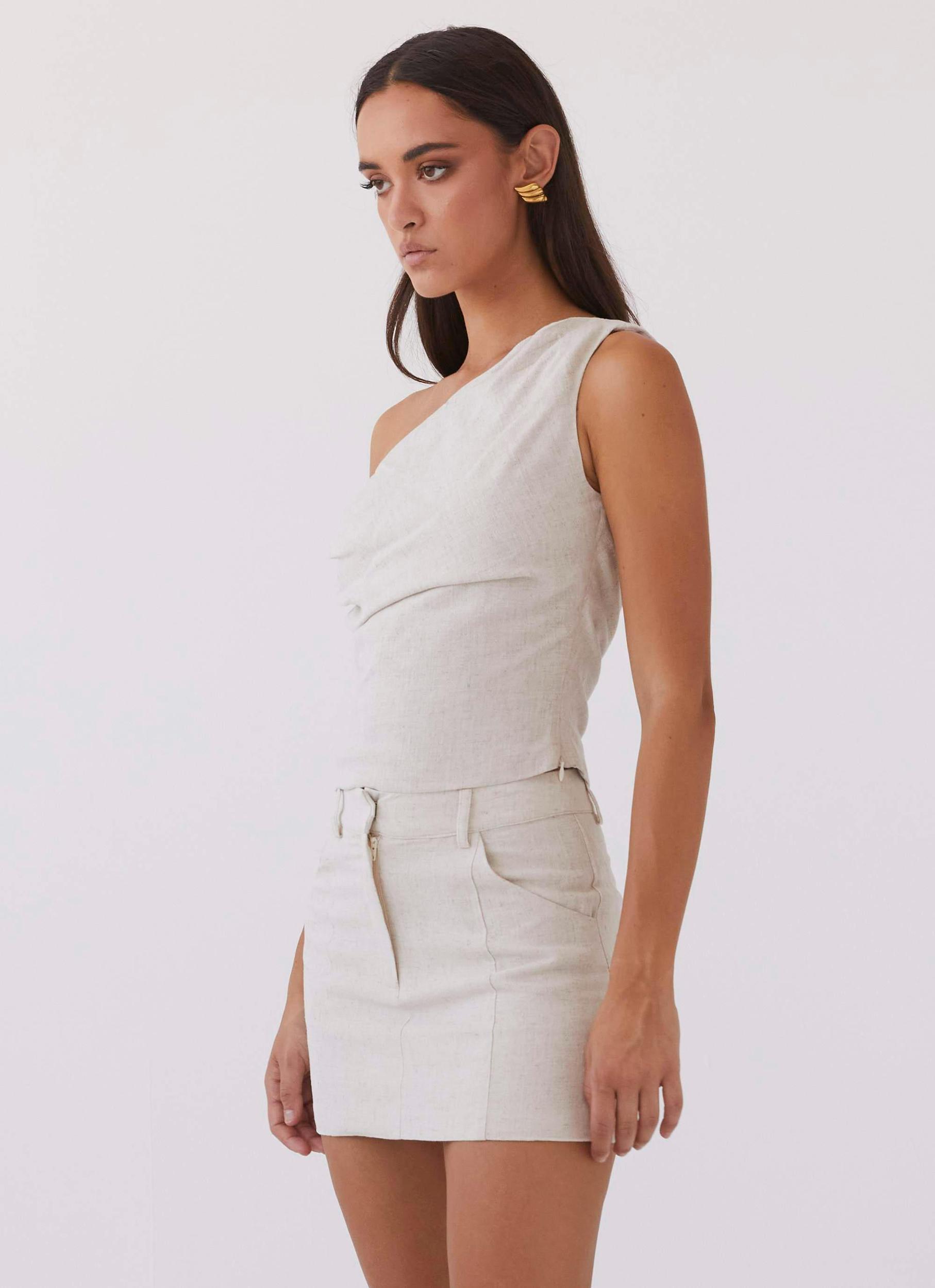 Marissa Linen Mini Skirt - Oatmeal Product Image