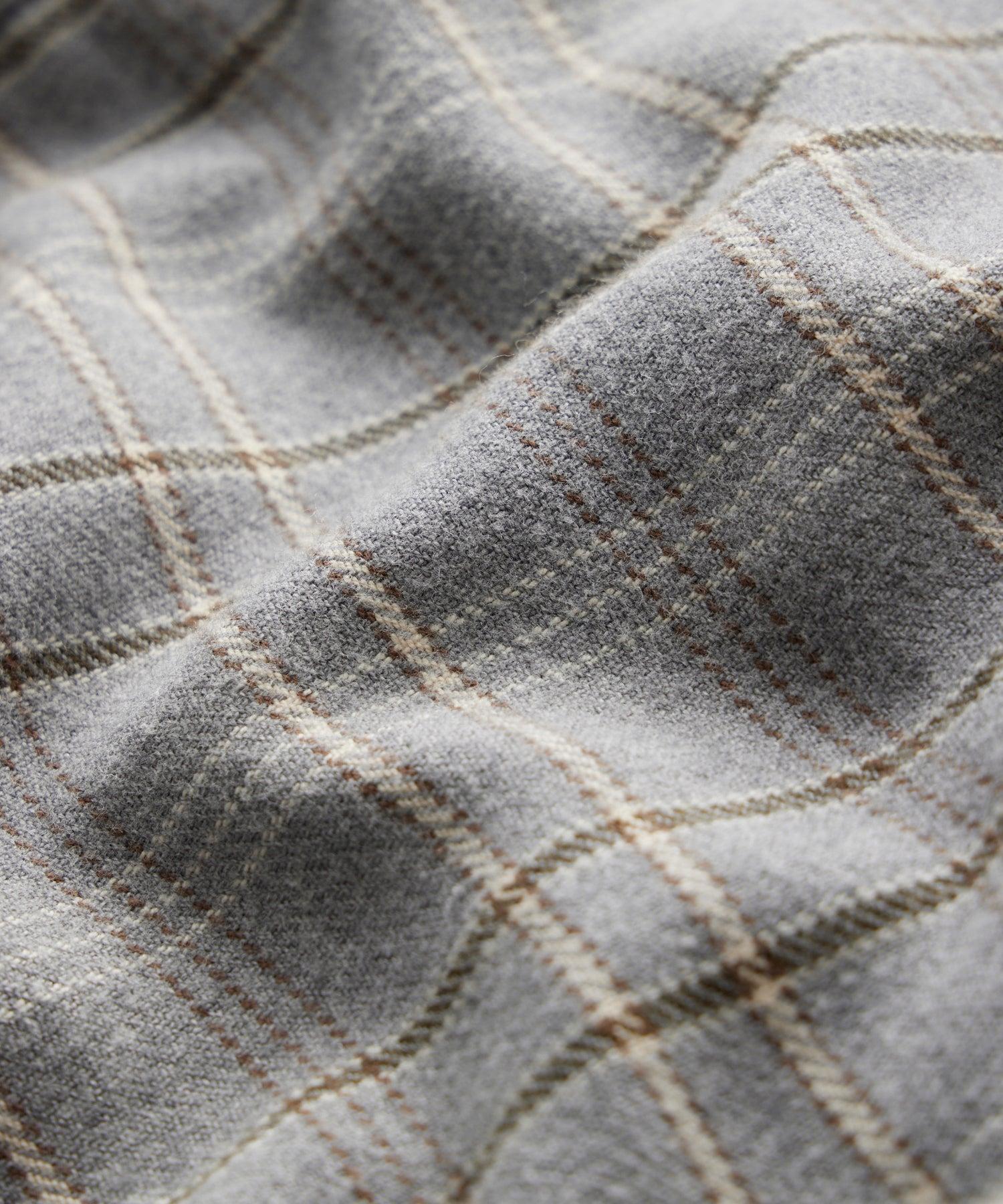 Relaxed Fit Plaid Flannel Overshirt in Light Grey Product Image