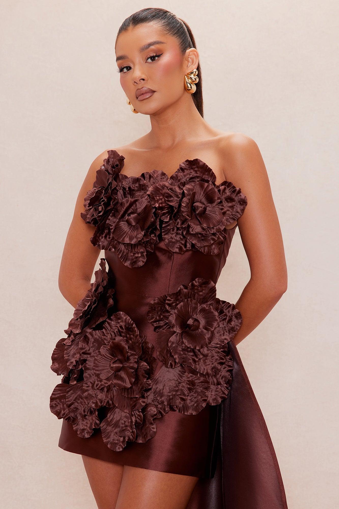 Dara Draped Taffeta Mini Dress - Chocolate Product Image