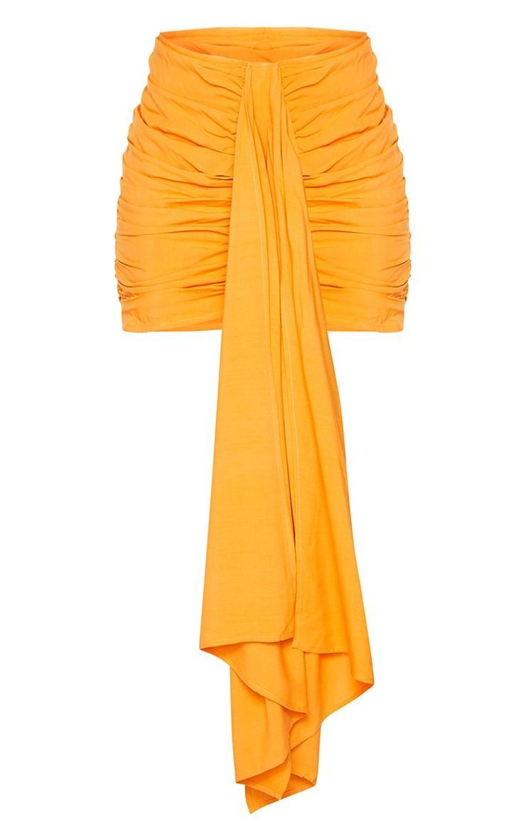 Orange Ruched Drape Front Mini Skirt Product Image