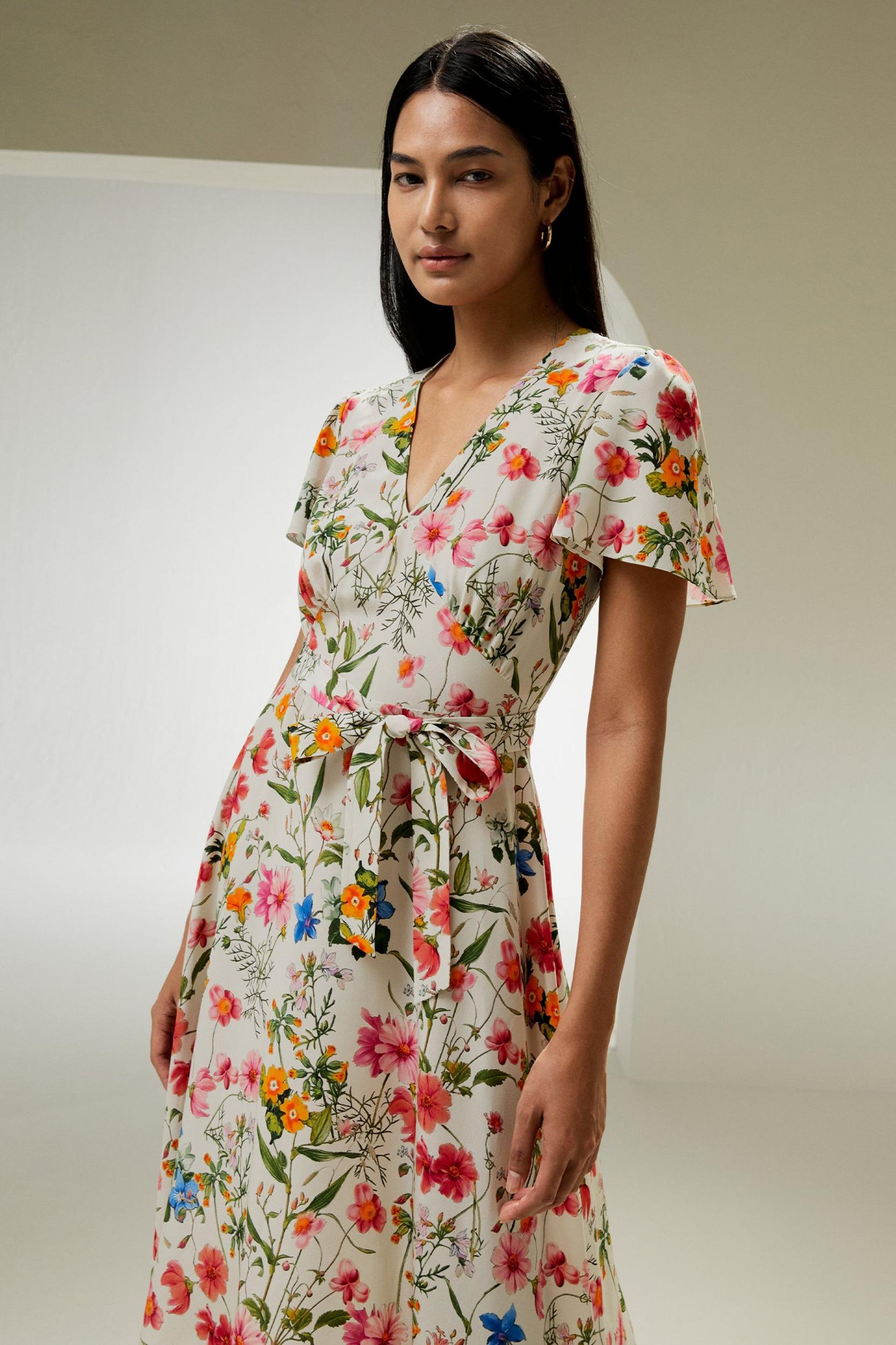 Floral Short Sleeve Dress With Tie Belt Product Image