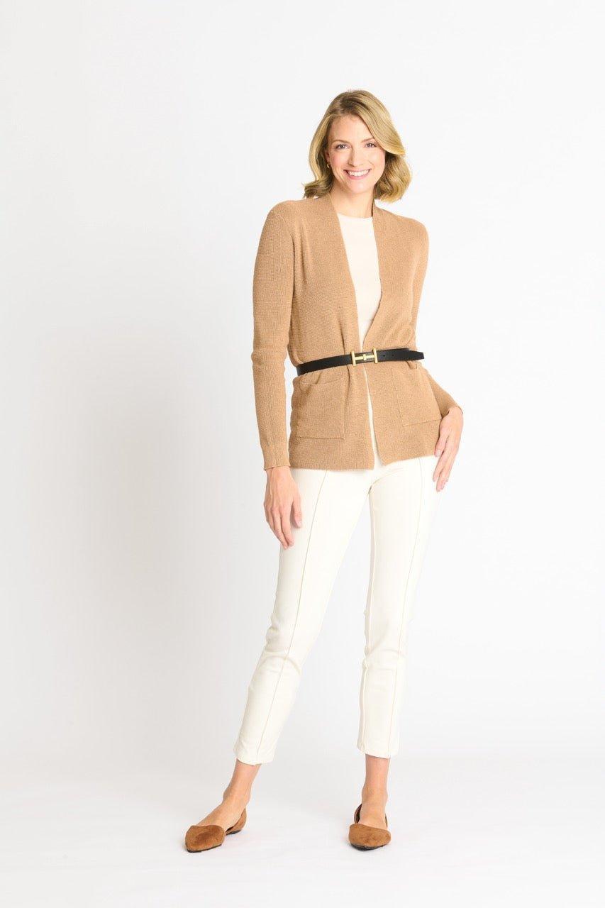 Waffle Stitch Cardigan Sweater with Pocket, Caramel Heather Product Image