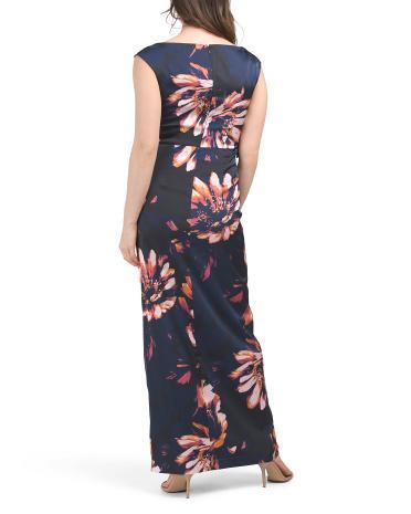 Wafa Bold Floral Draped Gown for Women | Polyester Product Image