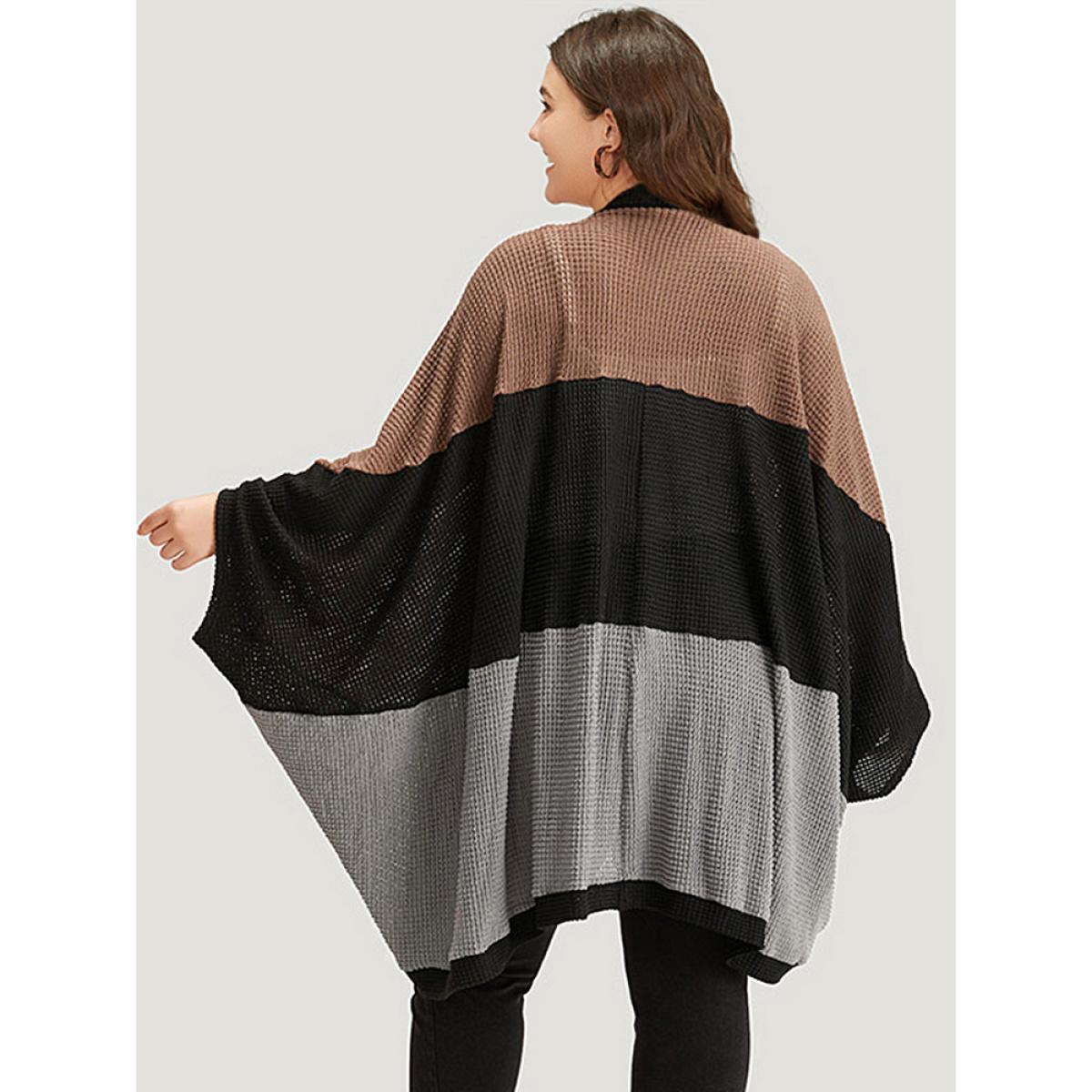 Plus Size Halloween Contrast Waffle Knit Batwing Sleeve Kimono Women DarkBrown Casual Texture Dailywear Kimonos BloomChic 12/L Product Image
