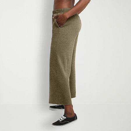 Hanes Originals Womens French Terry Wide Leg Cropped Pants Natural XL Product Image