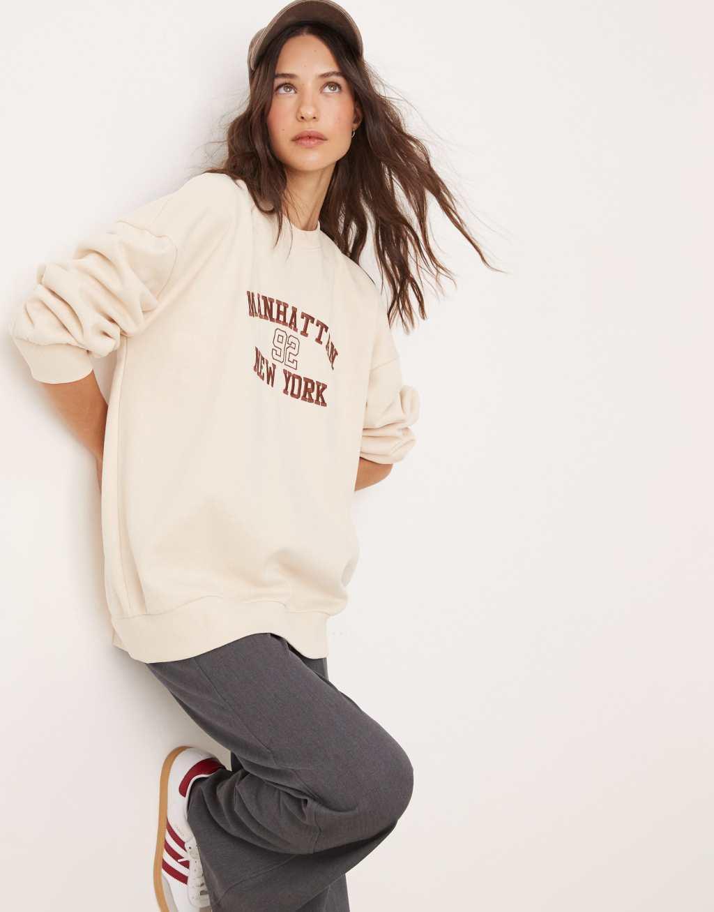 Miss Selfridge Manhattan oversized sweatshirt in ecru Product Image