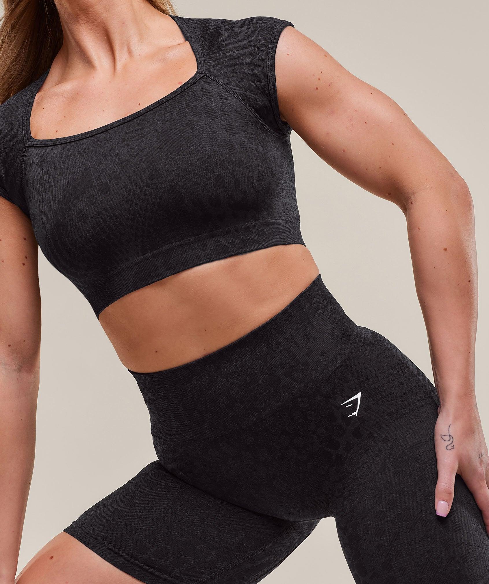 Gymshark Adapt X Whitney Animal Seamless Crop Top - Black/Asphalt Grey Female Product Image
