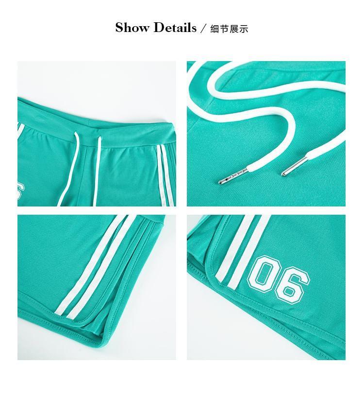 Drawstring Waist Numbering Print Striped Sweat Shorts Product Image