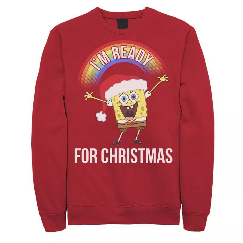 Mens Nickelodeon SpongeBob SquarePants Im Ready For Christmas Rainbow Graphic Fleece Pullover Product Image