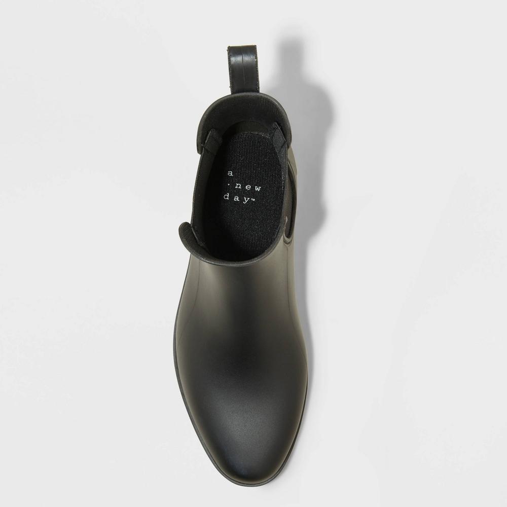 Womens Chelsea Rain Boots - A New Day Black 10: Waterproof Ankle Block Heel, Pull-On Style Product Image