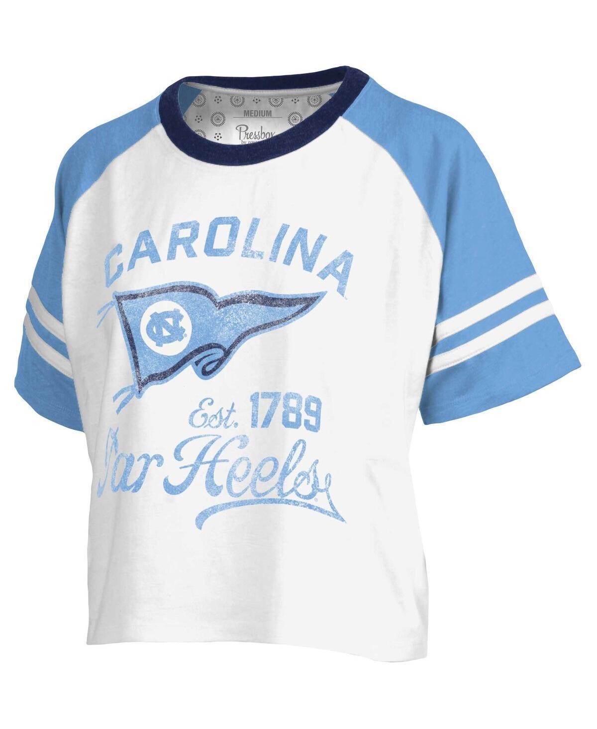 Women's Pressbox White North Carolina Tar Heels Melange Beaumont Cropped Raglan T-Shirt, Size: Large Product Image