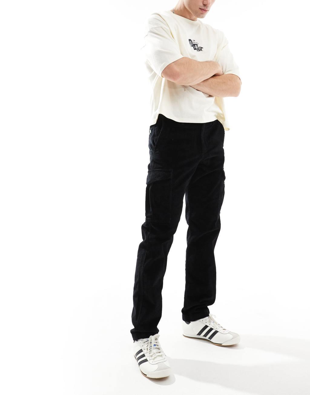 Jack & Jones loose fit cord cargo pants in black  Product Image