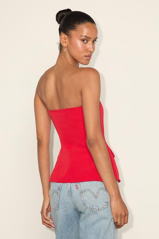 Kylina Red Ponte Knit Strapless Top Product Image