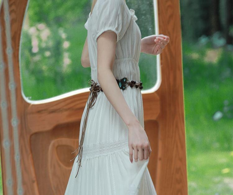 Short-Sleeve Crew Neck Plain Maxi A-Line Dress (Various Designs) Product Image