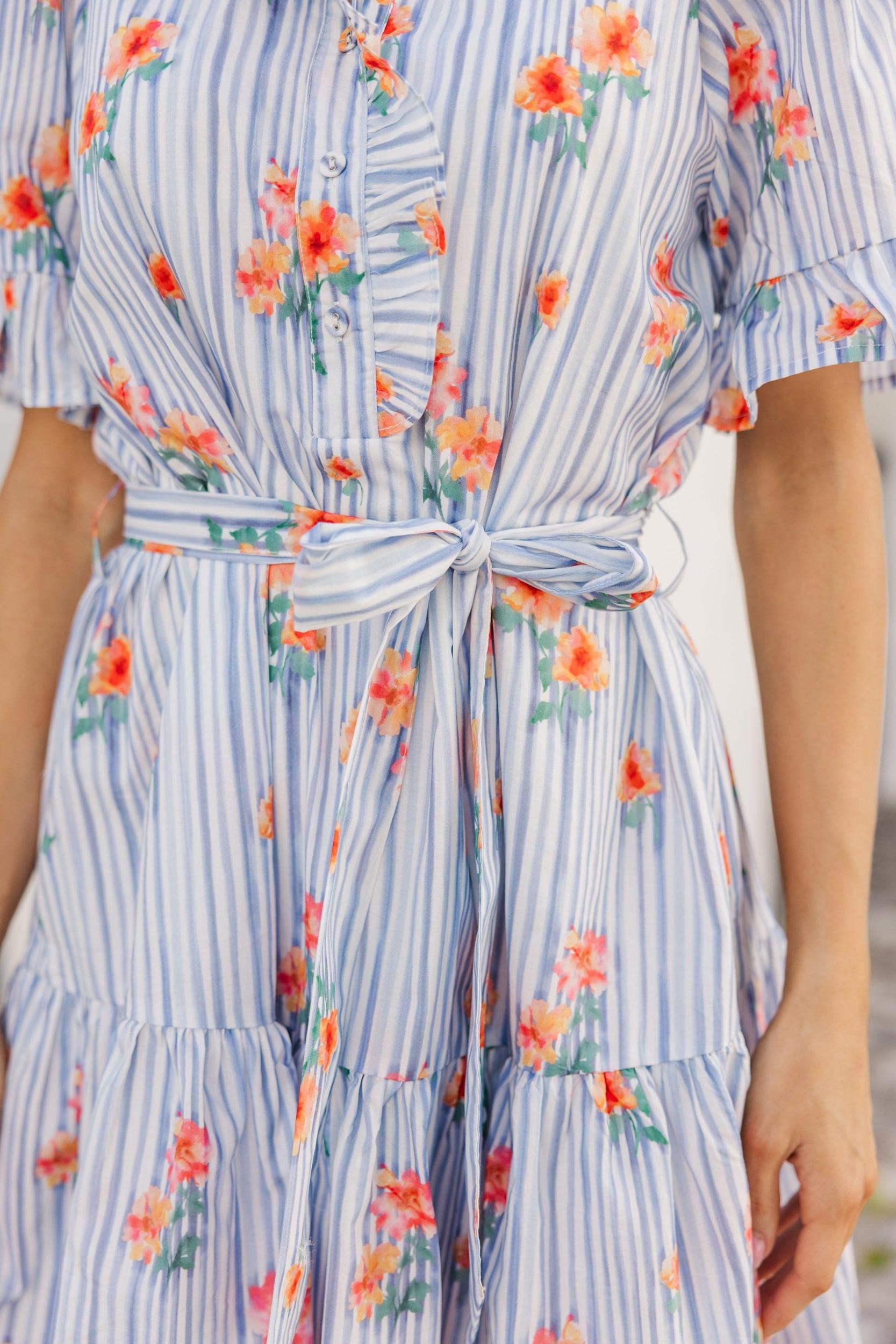 On Call Blue Striped Floral Dress Female Product Image