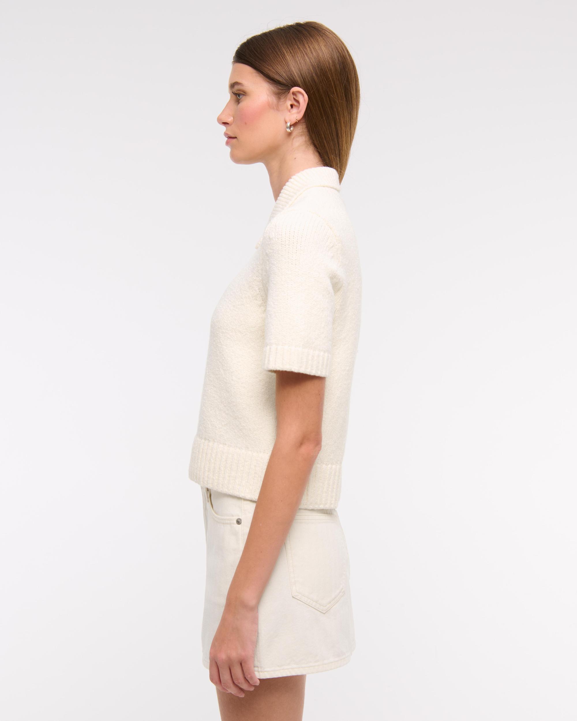 Short-Sleeve Collared Cardigan Product Image
