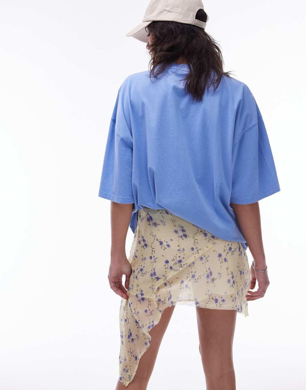 Topshop sheer ditsy floral seamed asymmetric skirt in buttermilk Product Image