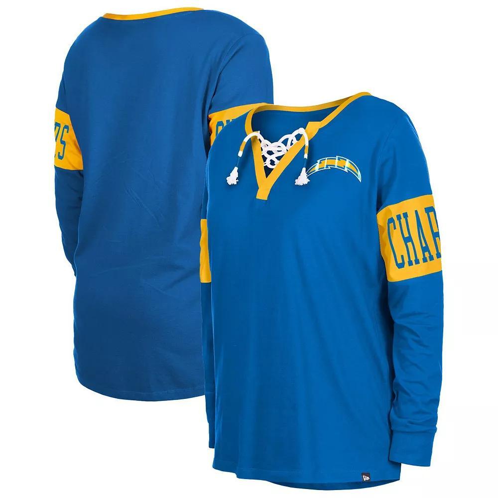 Women's New Era Royal Los Angeles Chargers Lace-Up Notch Neck Long Sleeve T-Shirt, Size: Small, Blue Product Image