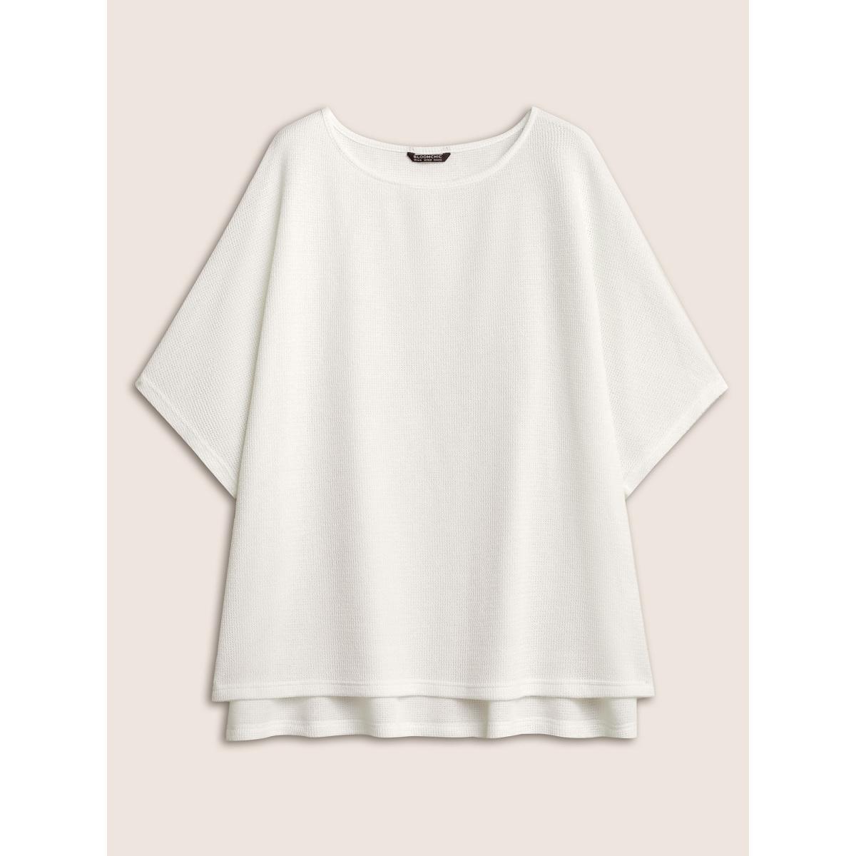 Plus Size Plain Textured Dolman Sleeve Loose T-shirt White Women Casual Non Plain Round Neck Everyday T-shirts BloomChic 18-20/2X Product Image