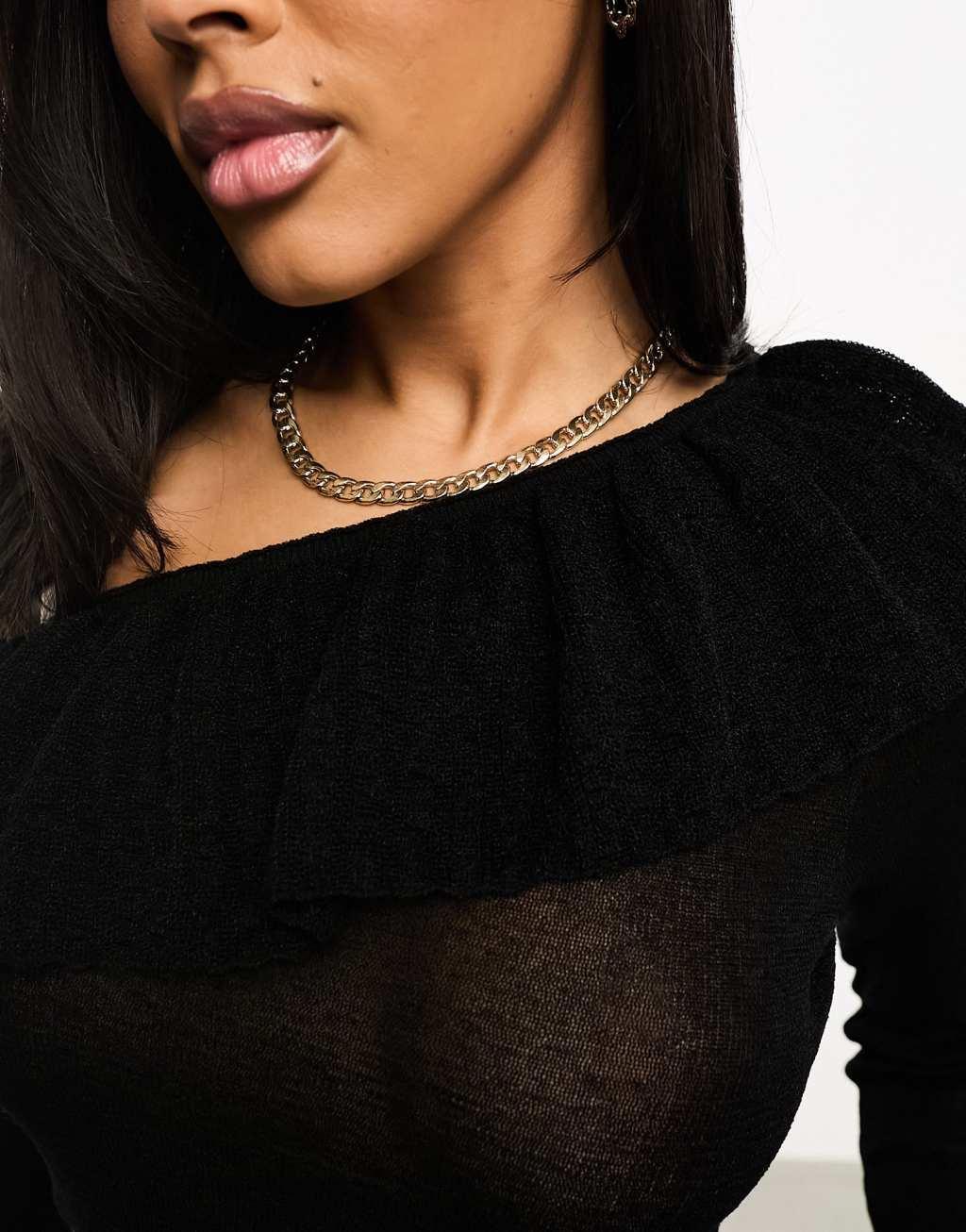 ASOS DESIGN knit sweater with asymmetric frill detail Product Image