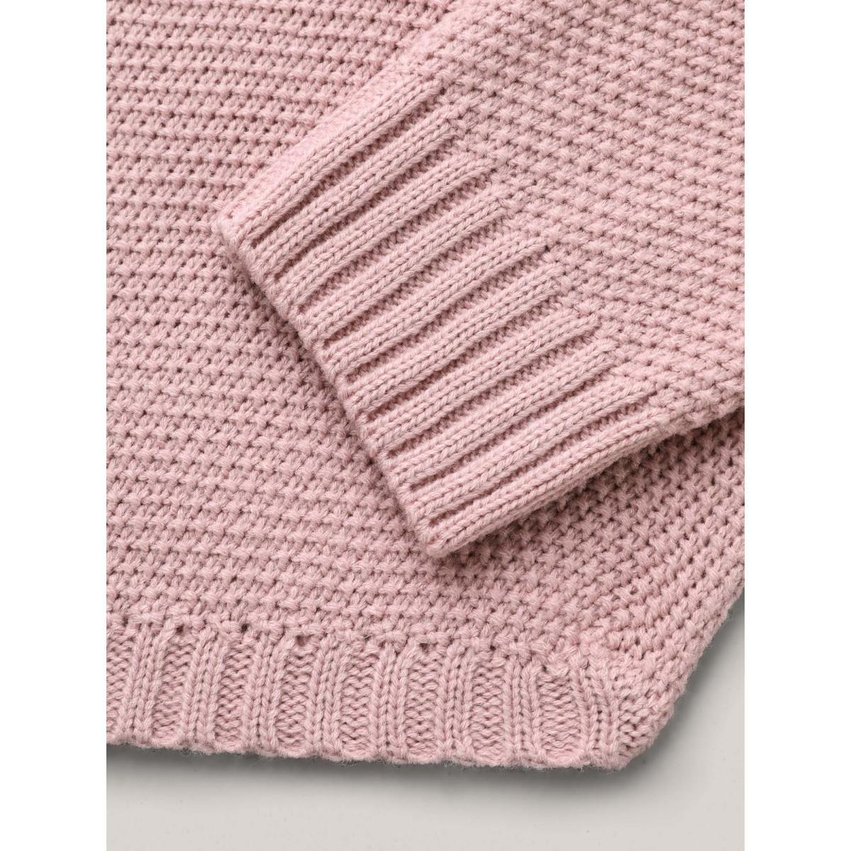 Plus Size Plain Textured Button Detail Curved Hem Pullover Dirtypink Women Casual Loose Long Sleeve Round Neck Everyday Pullovers BloomChic 10/M Product Image