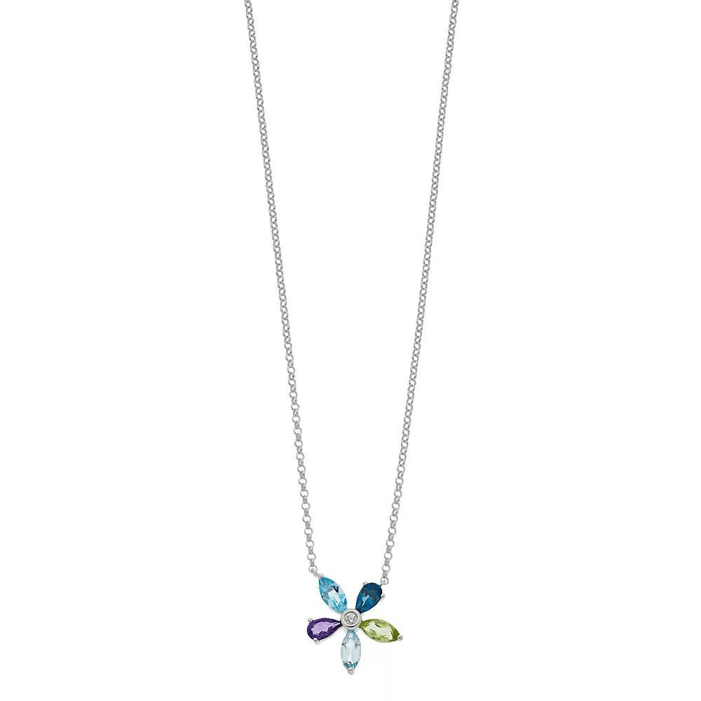 Sterling Silver Gemstone Flower Necklace, Women's, Size: 18", Silvertone Product Image
