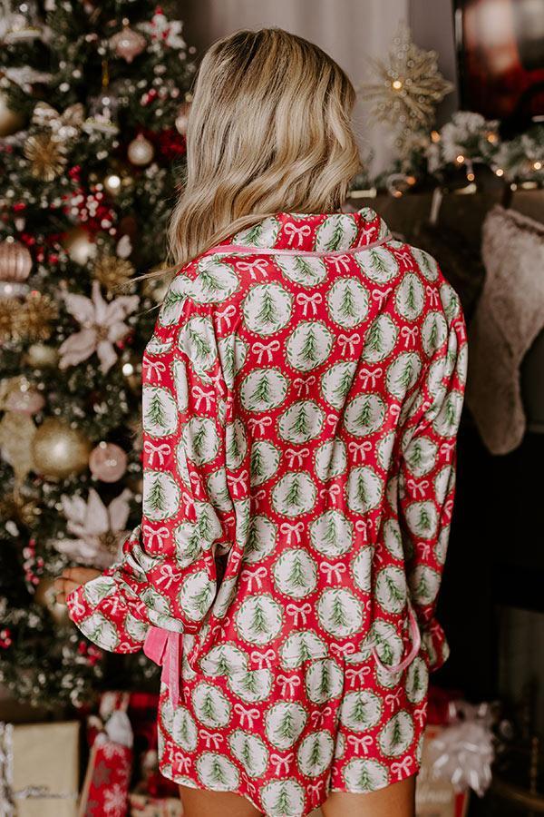 Christmas Dreaming Satin Pajama Top in Red Product Image
