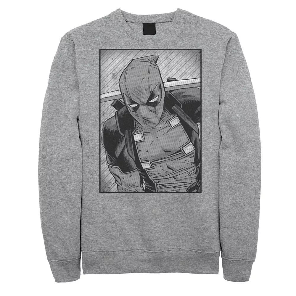Mens Marvel Deadpool Grayscale Striped Distress Sweatshirt Athletic Grey Product Image