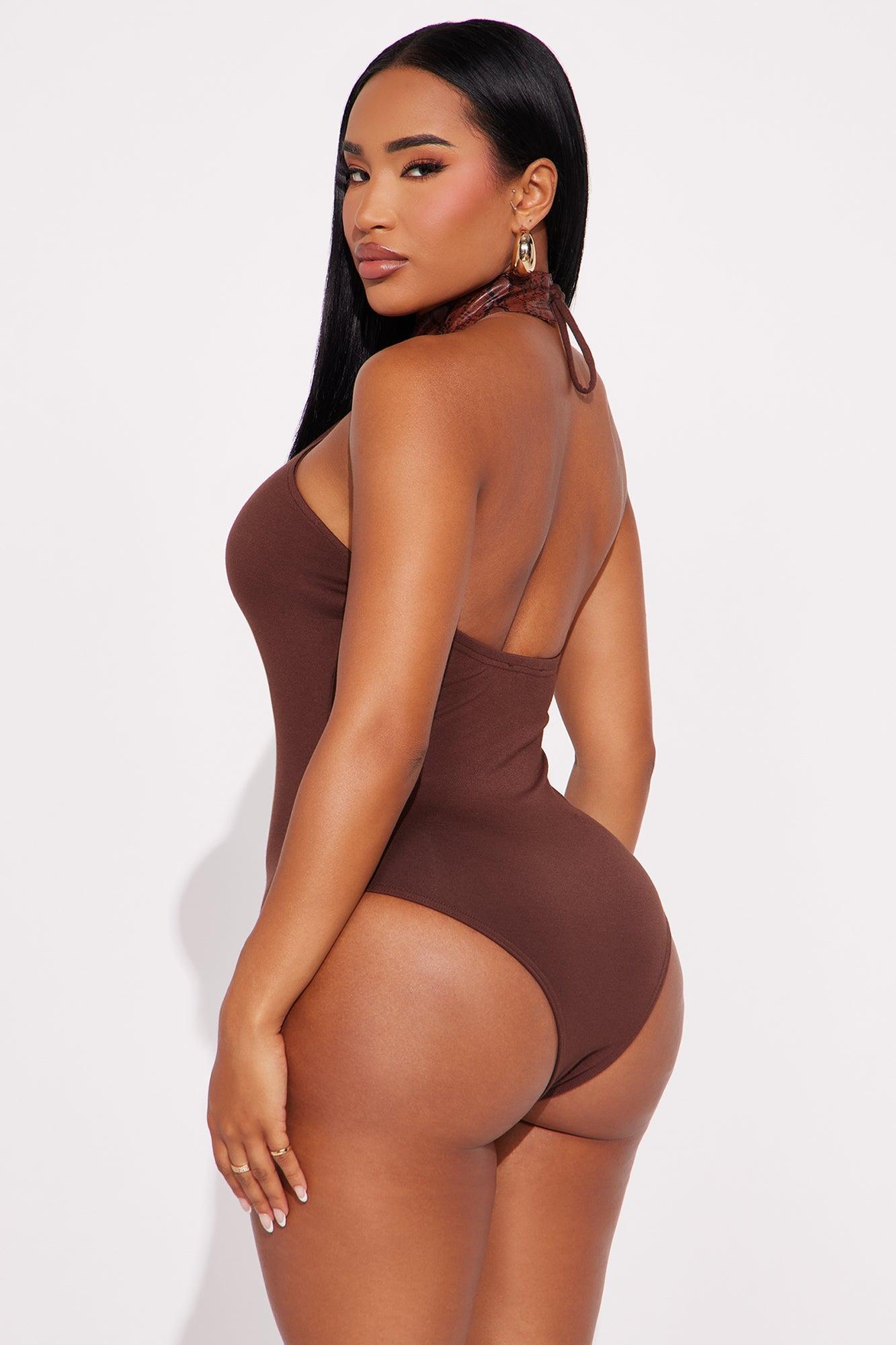 First-Class Getaway Halter Cut Out Bodysuit - Brown Product Image