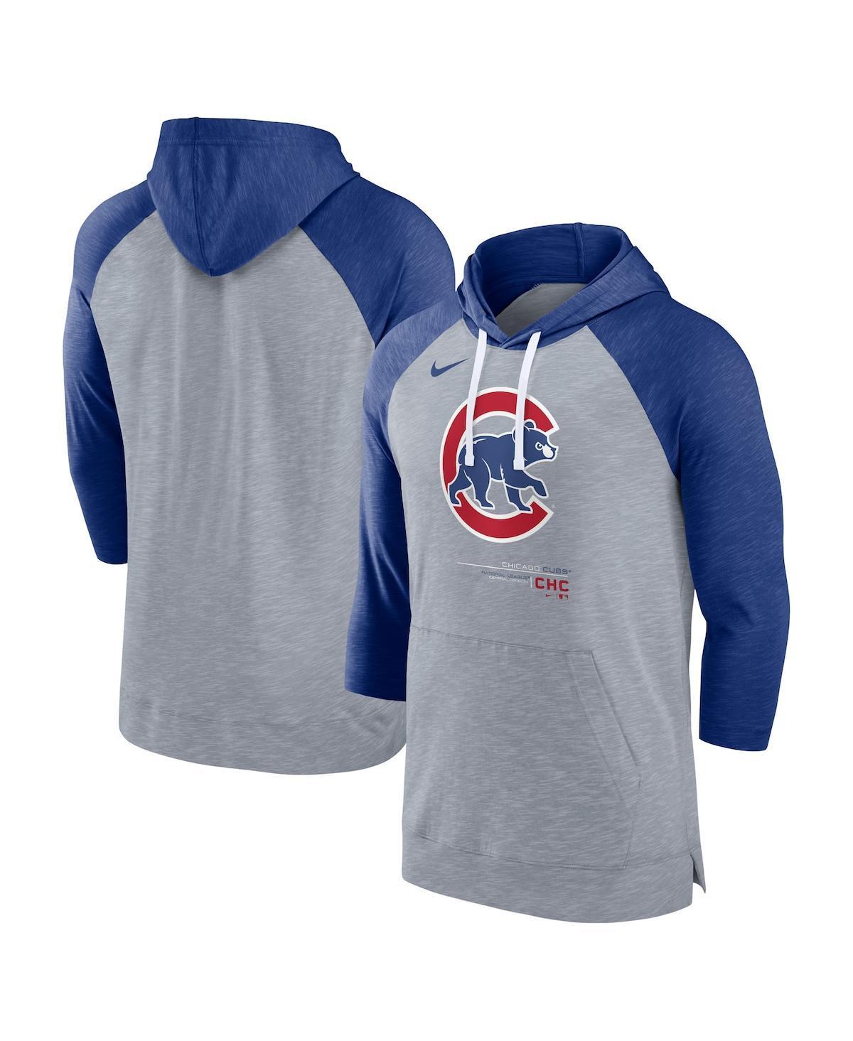 Mens Nike Heather Gray/Heather Navy Houston Astros Baseball Raglan 3/4-Sleeve Pullover Hoodie Product Image