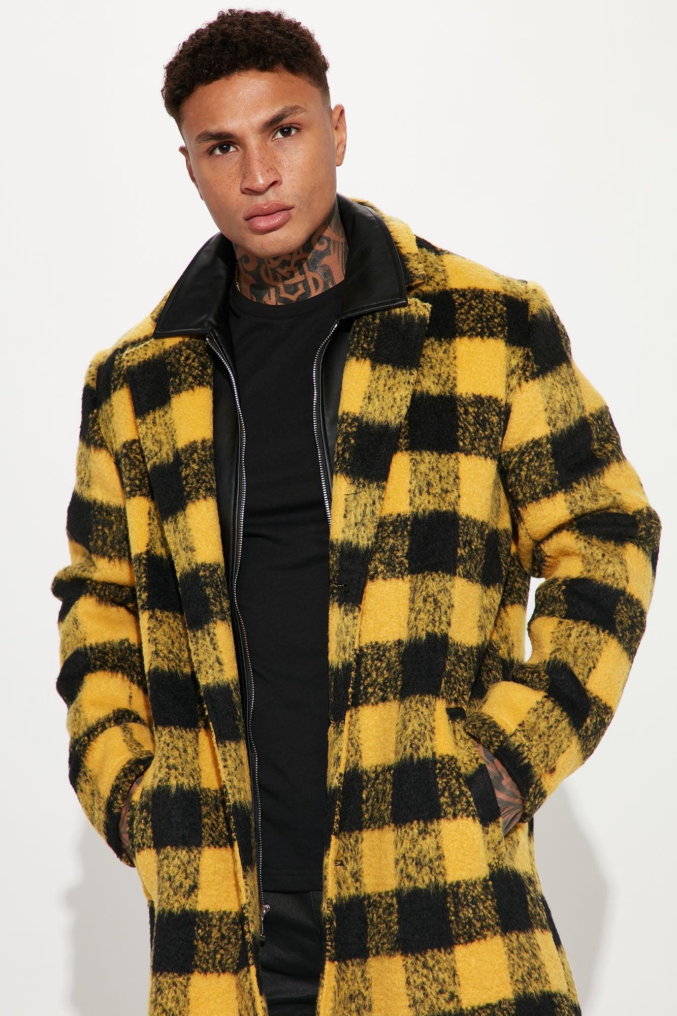 Extraordinary Brushed Mohair Wool Long Coat - Yellow/combo Product Image