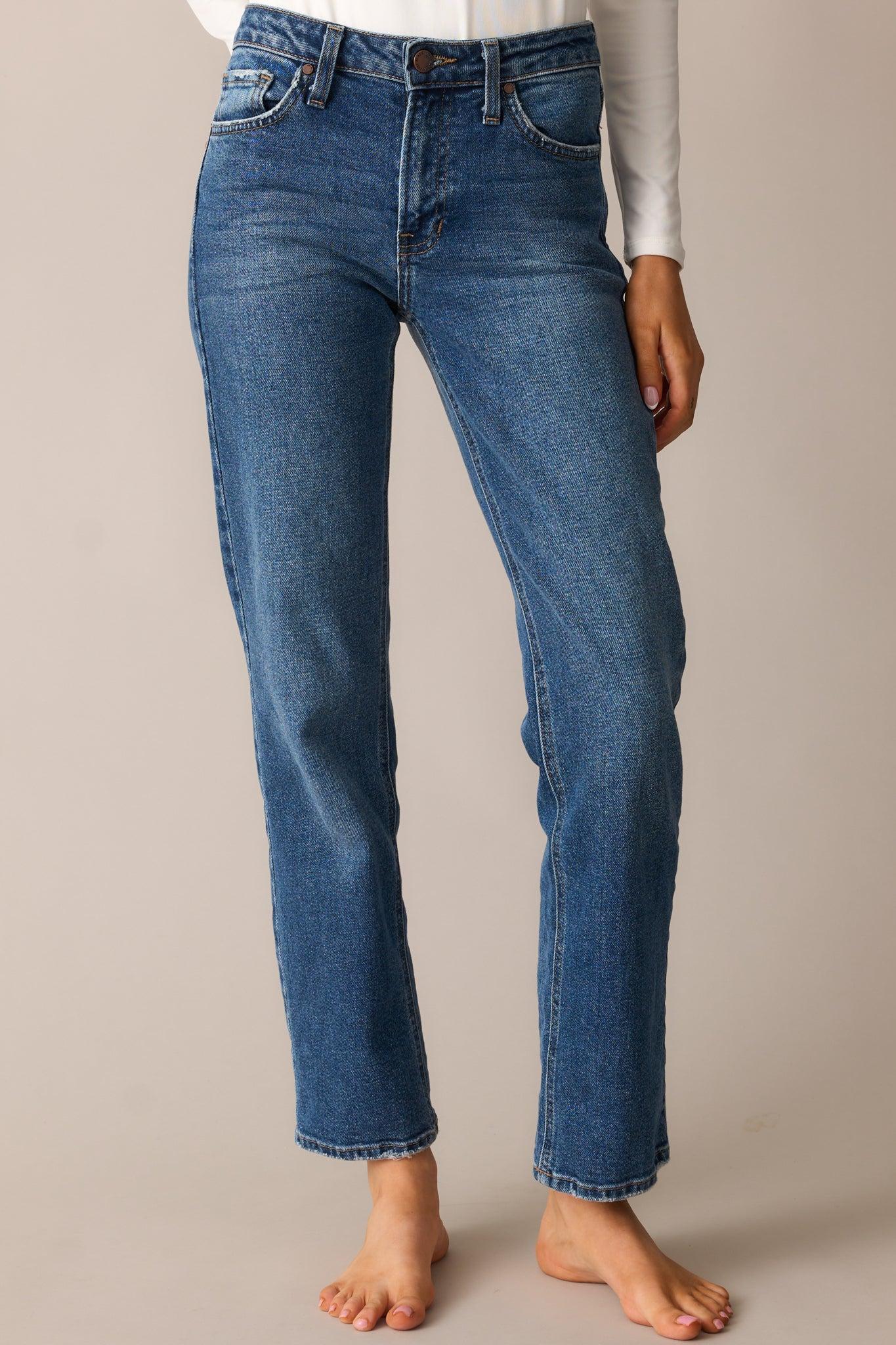 Forever Again Dark Wash Straight Leg Jeans Product Image