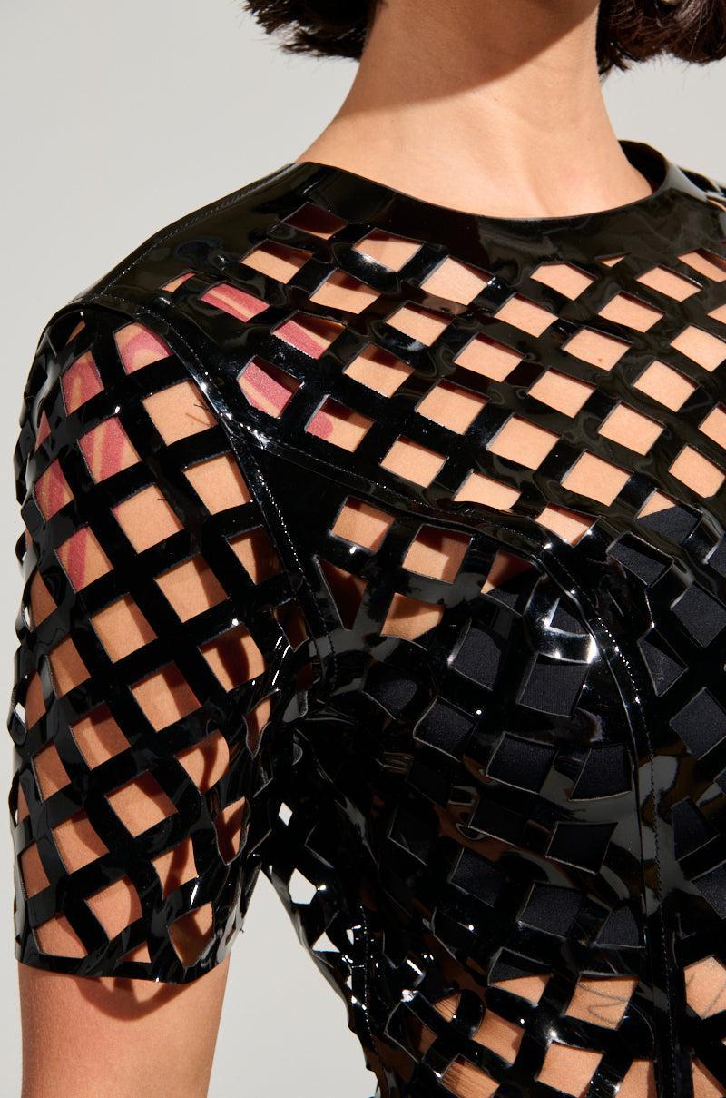 SHES DIFFERENT CUT OUT FAUX LEATHER MINI DRESS Product Image
