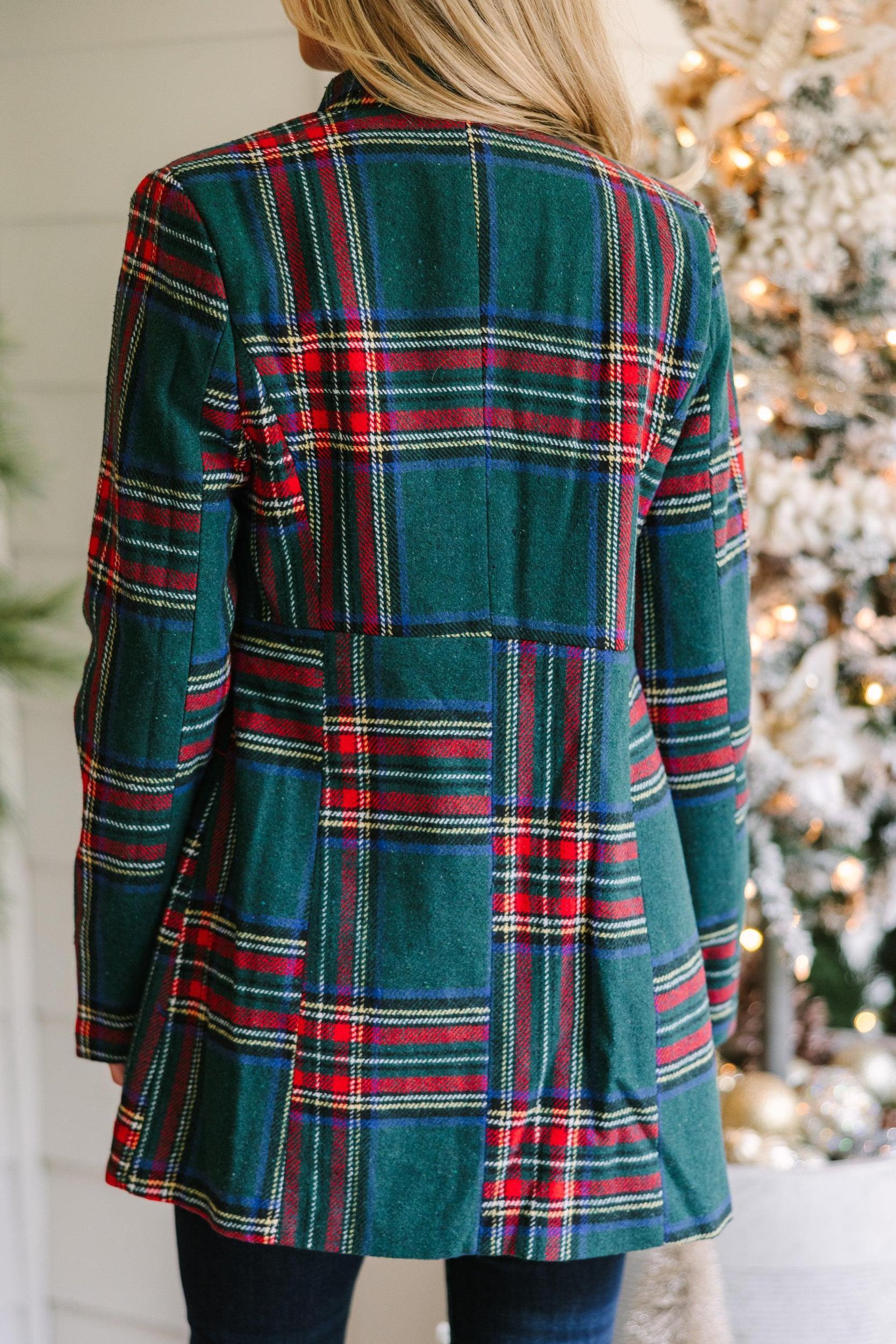 City Streets Emerald Green Plaid Coat Female Product Image